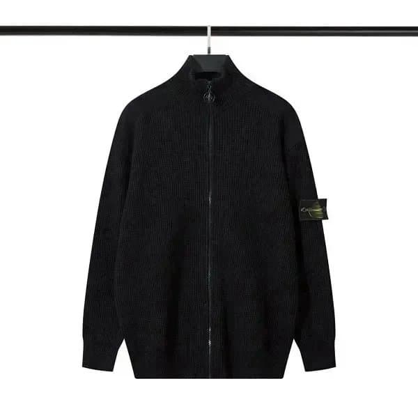 Stone Island Zip-Up Knit Sweater Black