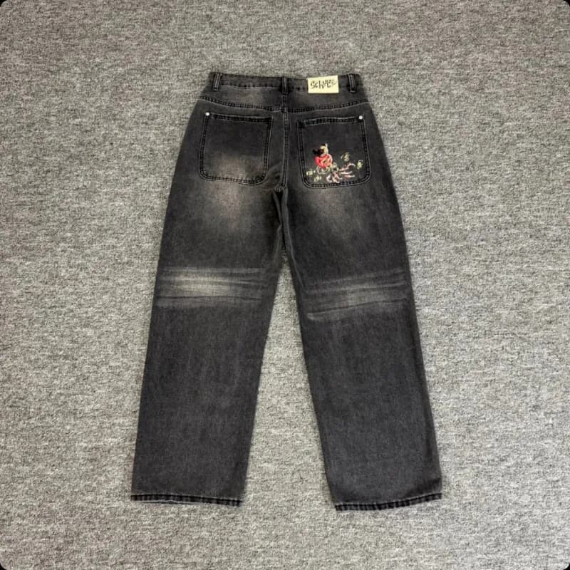 Denim Tears Straight-leg Jeans Cherry Blossom Embroidery — 017