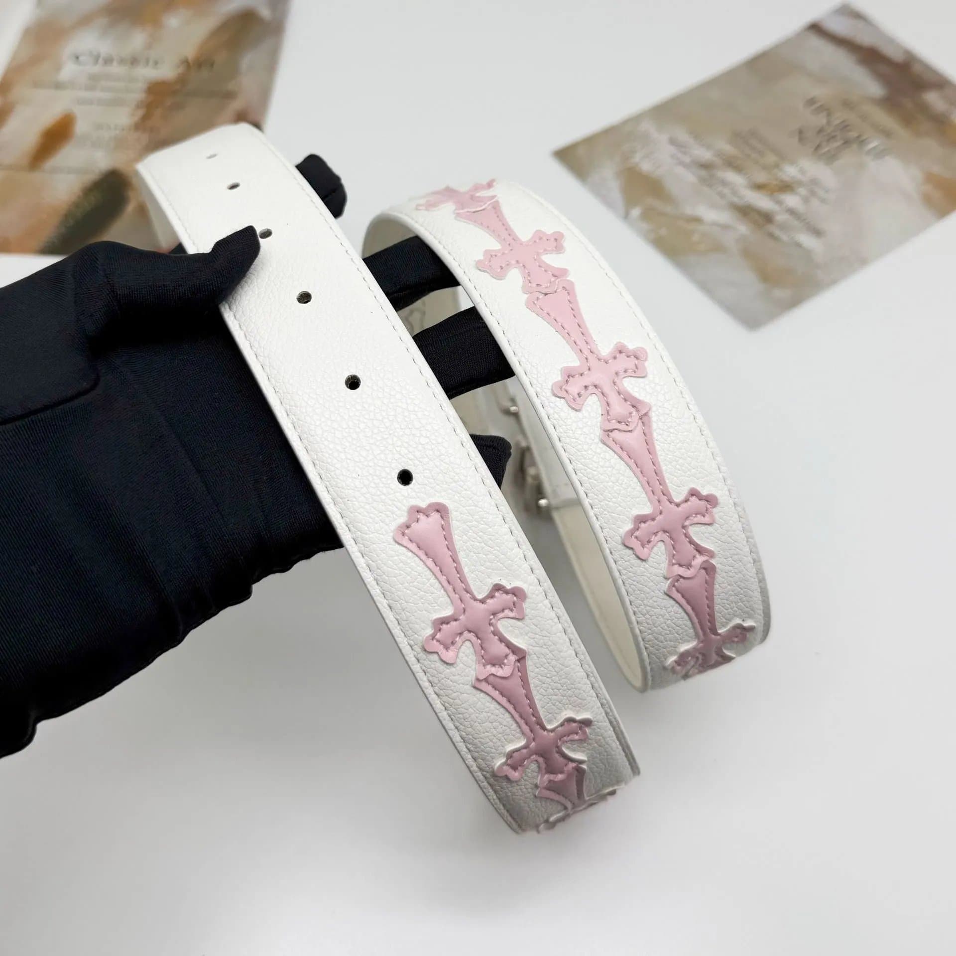Chrome Hearts Cross Belt Pink Cross Appliqué