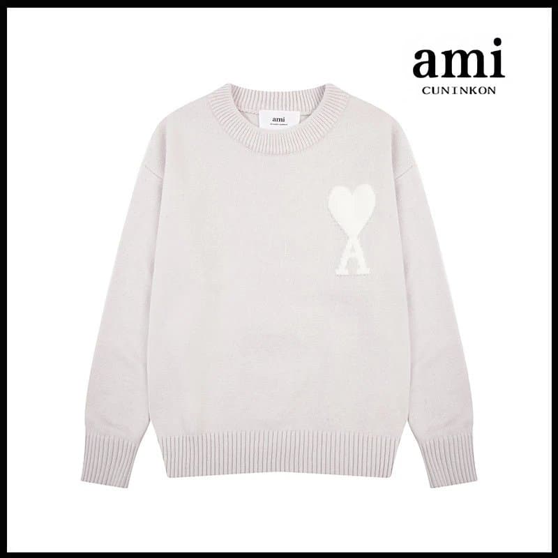 AMI Paris Knit Sweater Heart Logo — 紫灰【A8143圆领提花款】