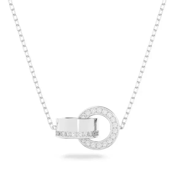 Tiffany & Co. HardWear Double Ring Pendant Pavé Diamond — Double buckle white gold sweater chain necklace