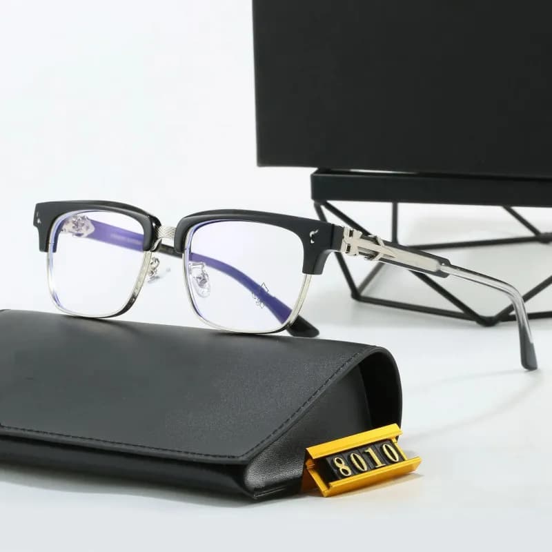Chrome Hearts Rectangular Optical Frame Dragon Motif Temple — 8010-黑银框透明片