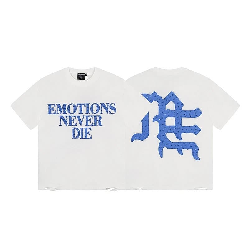 Mixed Emotion Graphic Tee Angel Dove Print — 0055白-蓝