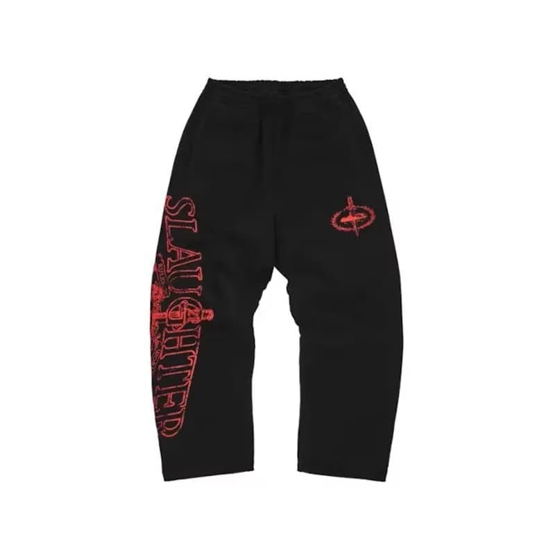 Corteiz Hoodie and Joggers Set Slaughter Logo — 黑红卫裤