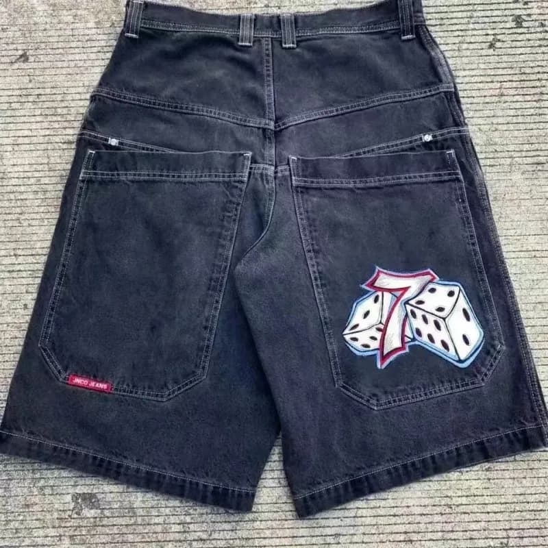 JNCO Denim Shorts Tiger Embroidery — D01 Black Shorts