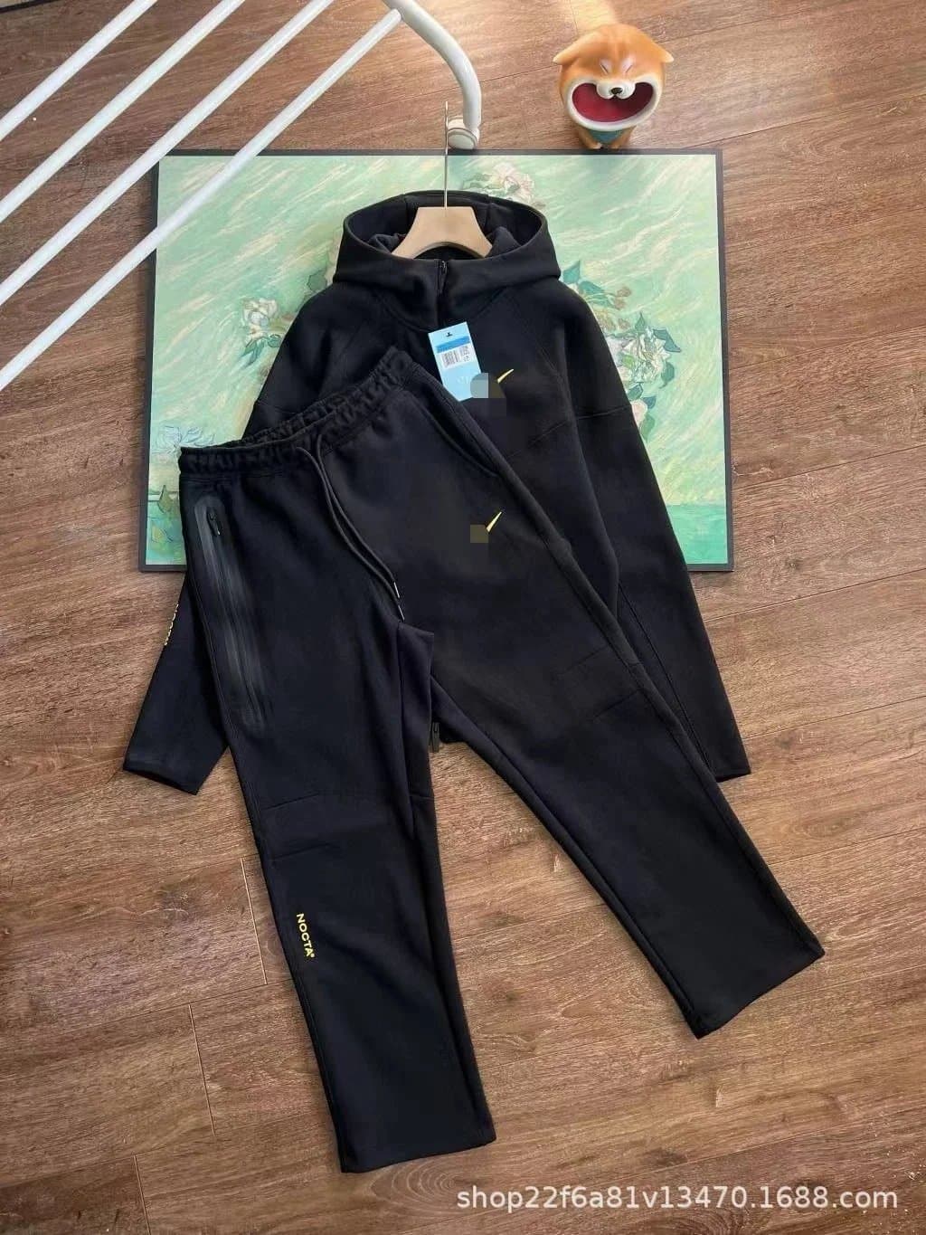 Nike Tech Fleece Hoodie and Joggers Set Black with Gold Accents