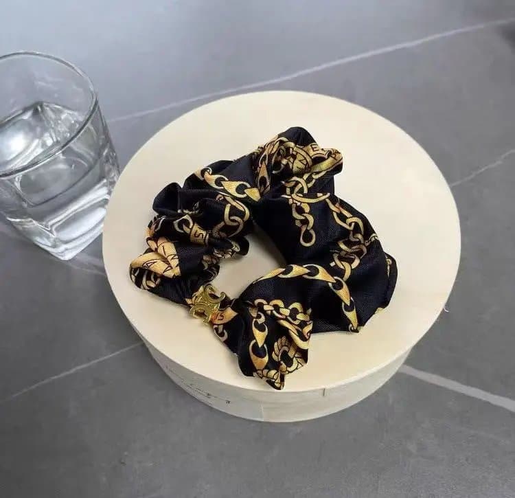 Celine Silk Scrunchie Triomphe Logo Print — 35