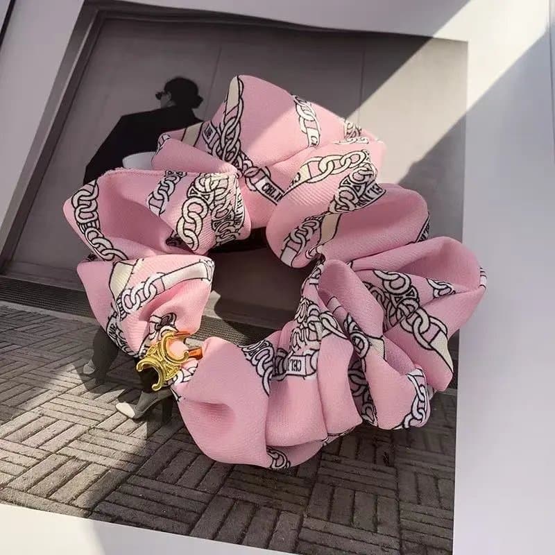Celine Silk Scrunchie Triomphe Logo Print — 34