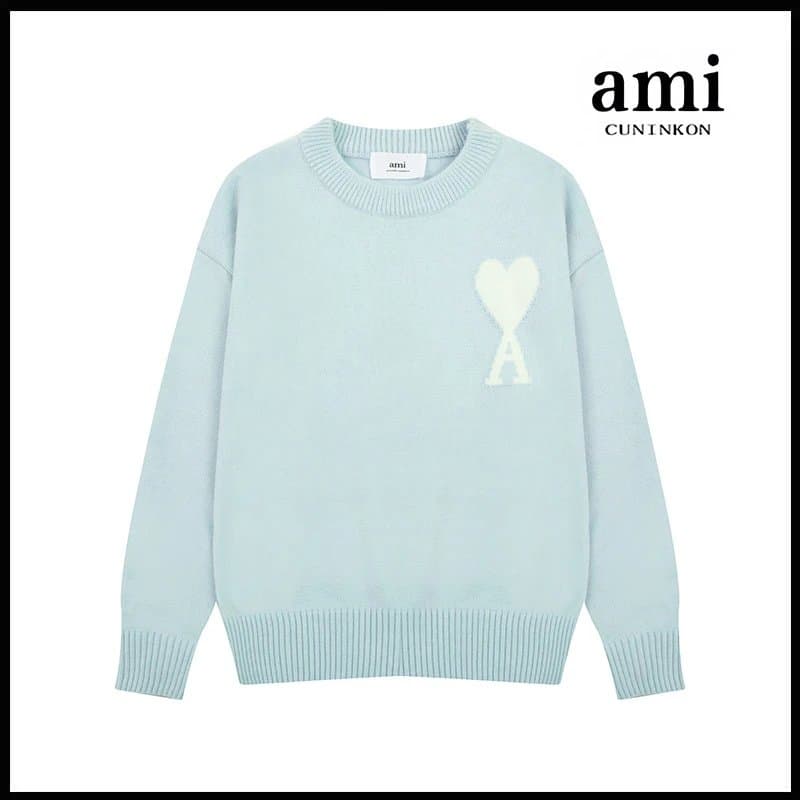 AMI Paris Knit Sweater Heart Logo — 蓝色【A8143圆领提花款】