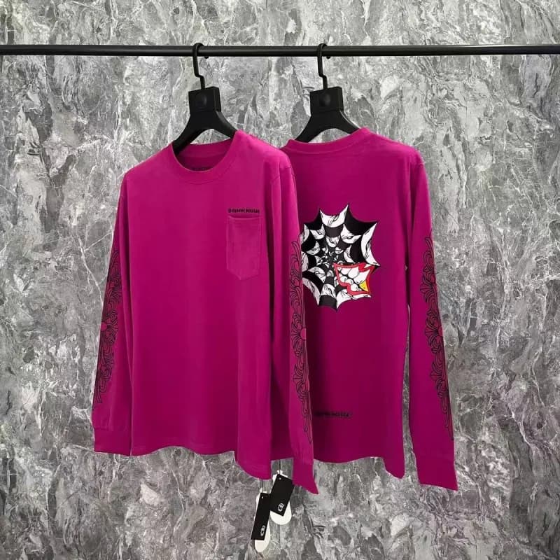 Chrome Hearts Long Sleeve Tee Pink Script Logo — 2132 rose red
