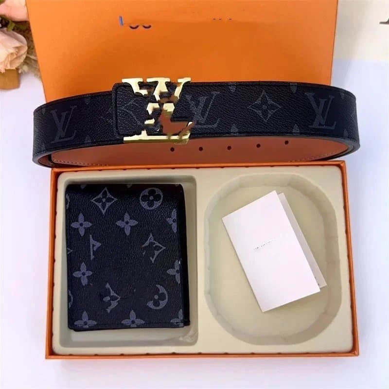 Louis Vuitton Monogram Belt & Wallet Set Black Monogram