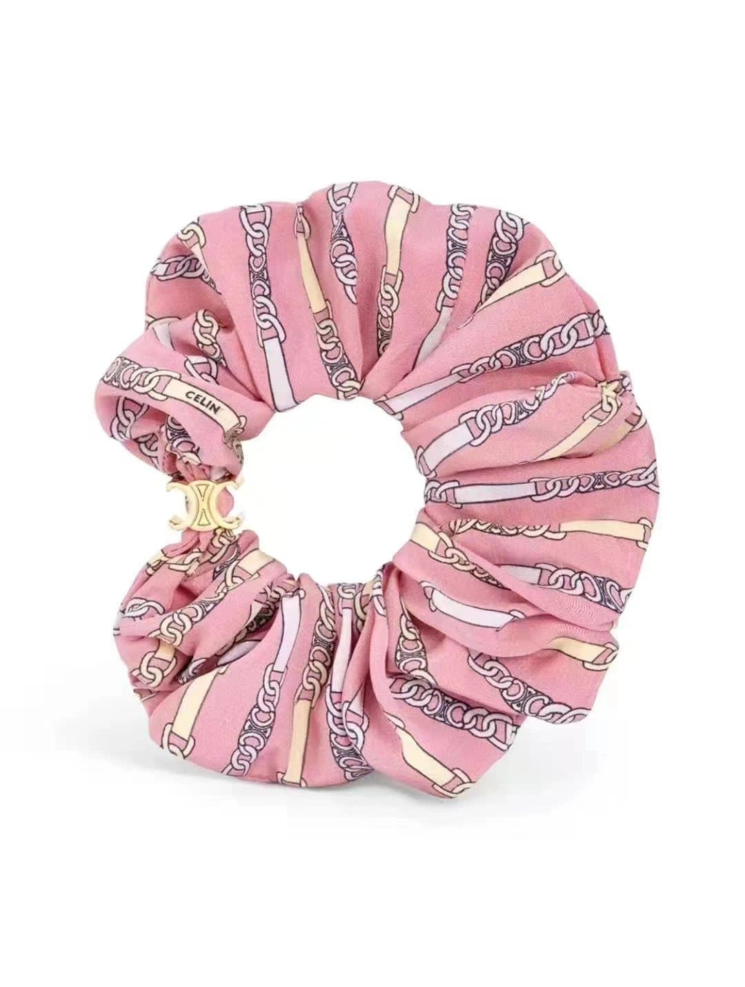 Celine Silk Scrunchie Triomphe Logo Print — 少女粉