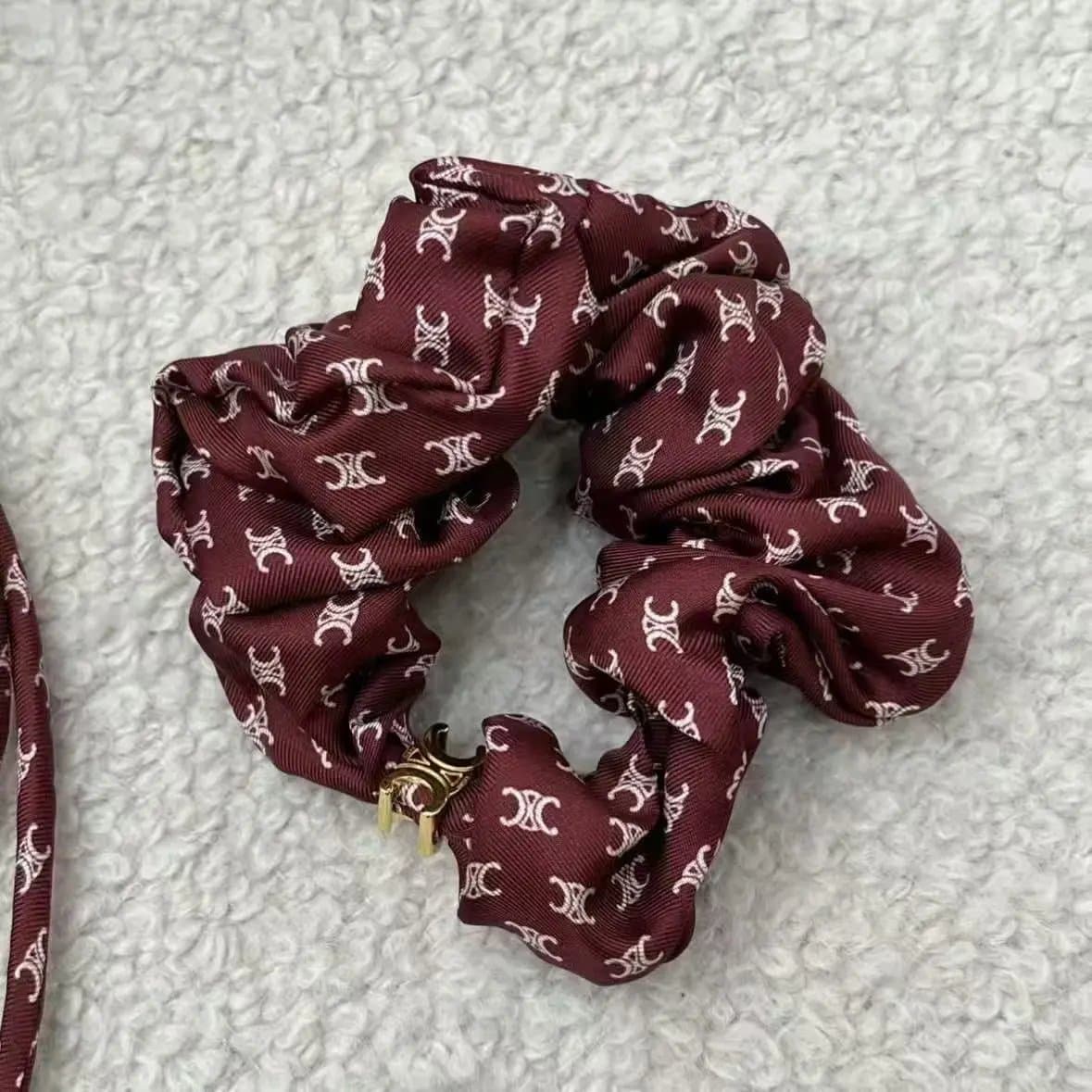 Celine Silk Scrunchie Triomphe Logo Print — 36