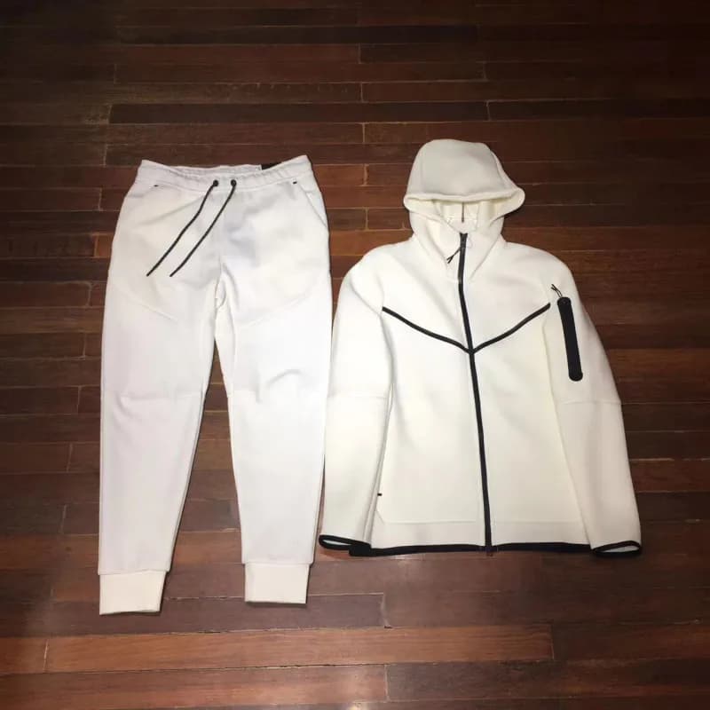 Nike Tech Fleece Hoodie and Joggers White with Black Accents