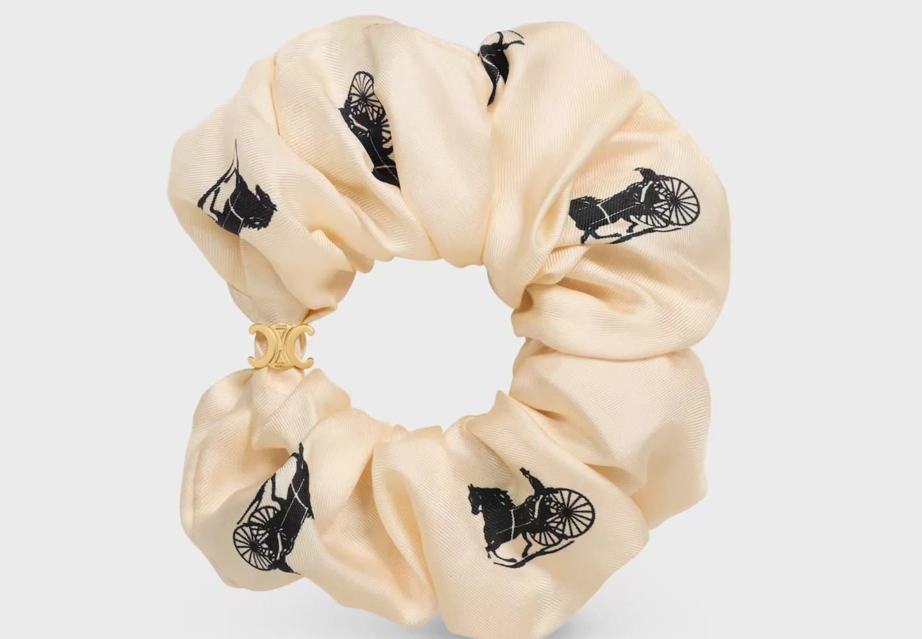 Celine Silk Scrunchie Triomphe Logo Print — 米色马车