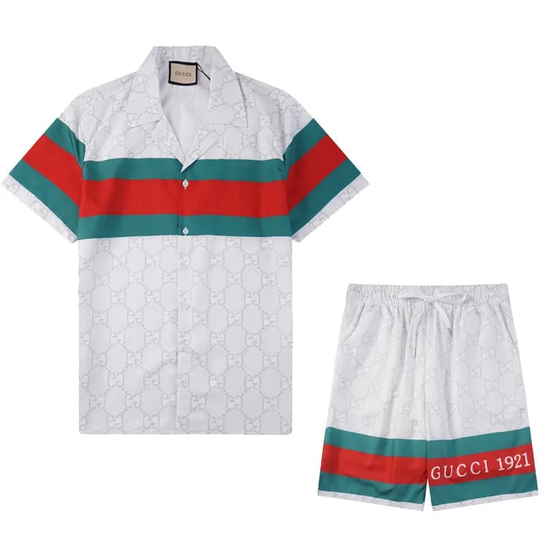 Gucci GG Print Shirt and Shorts Set Web Stripe