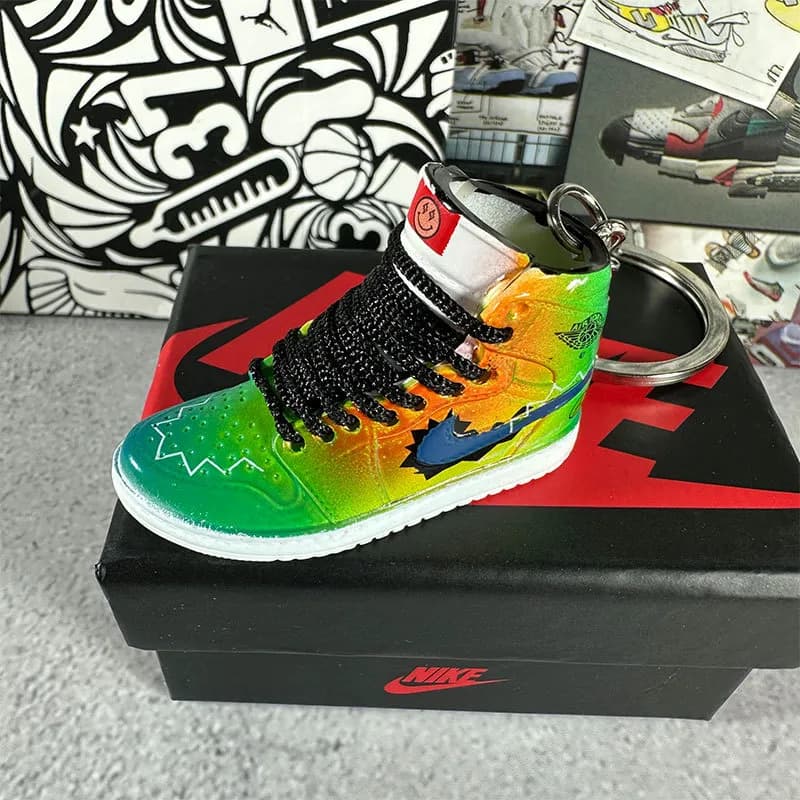 Air Jordan 1 High Miniature Keychain — 62.rainbow tie-dye + box