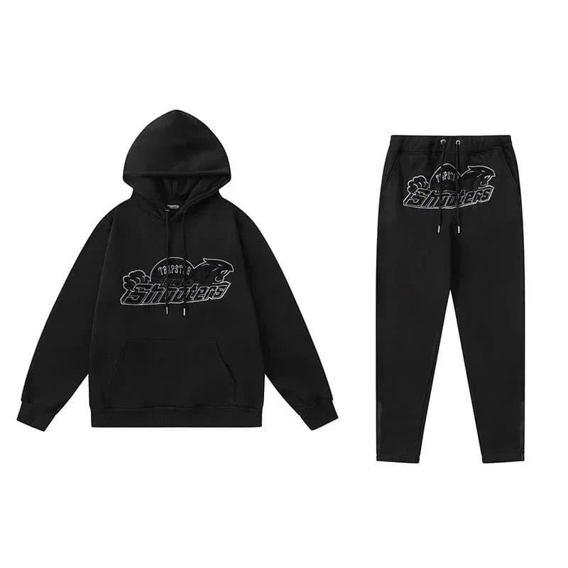 Trapstar Hoodie and Joggers Set Heather Grey with Gradient Logo — 白黑虎头黑色