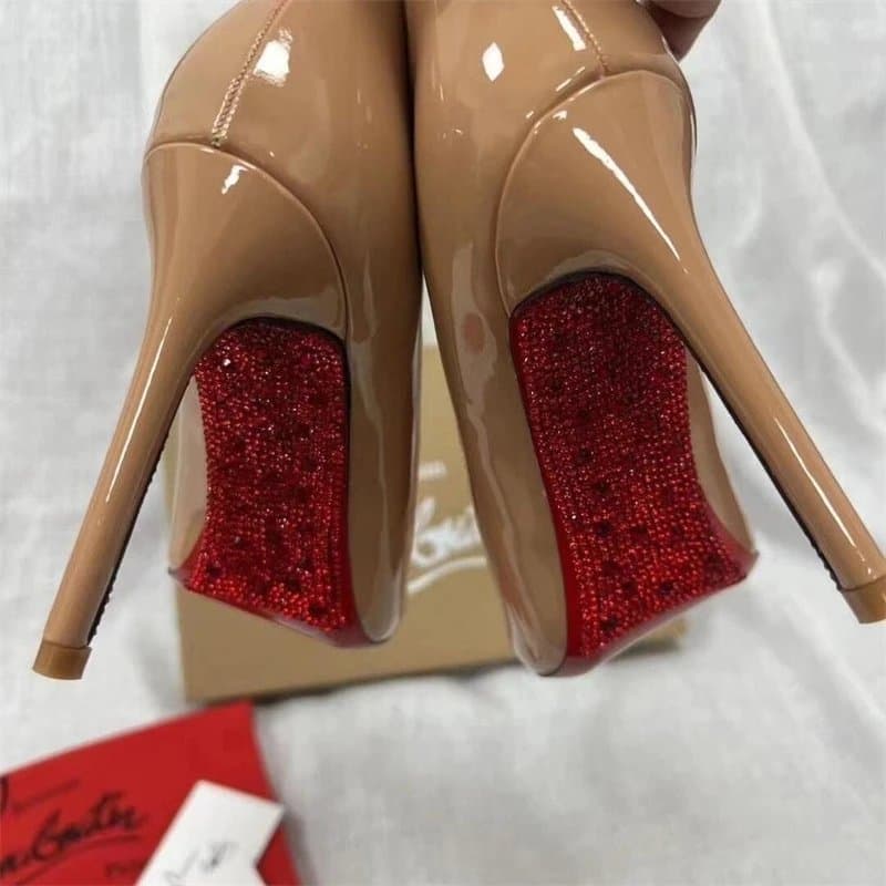 Christian Louboutin Pigalle Follies Nude Patent with Red Crystal Sole