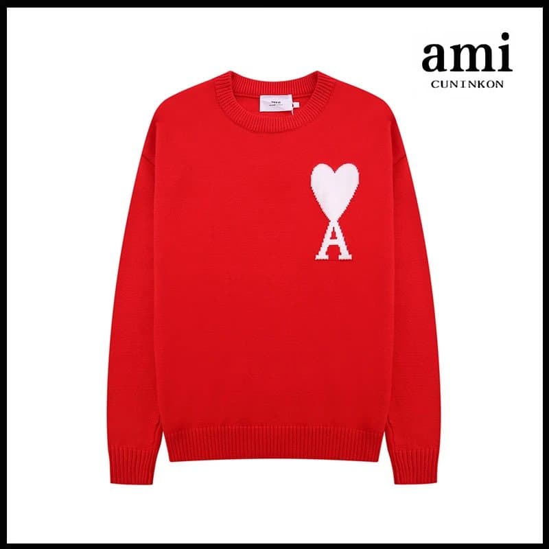 AMI Paris Knit Sweater Heart Logo — 红色白标【A8圆领提花款】