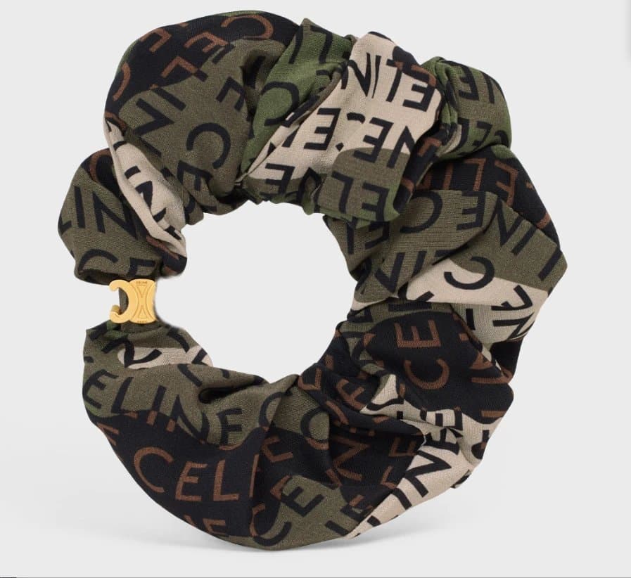 Celine Silk Scrunchie Triomphe Logo Print — 迷彩