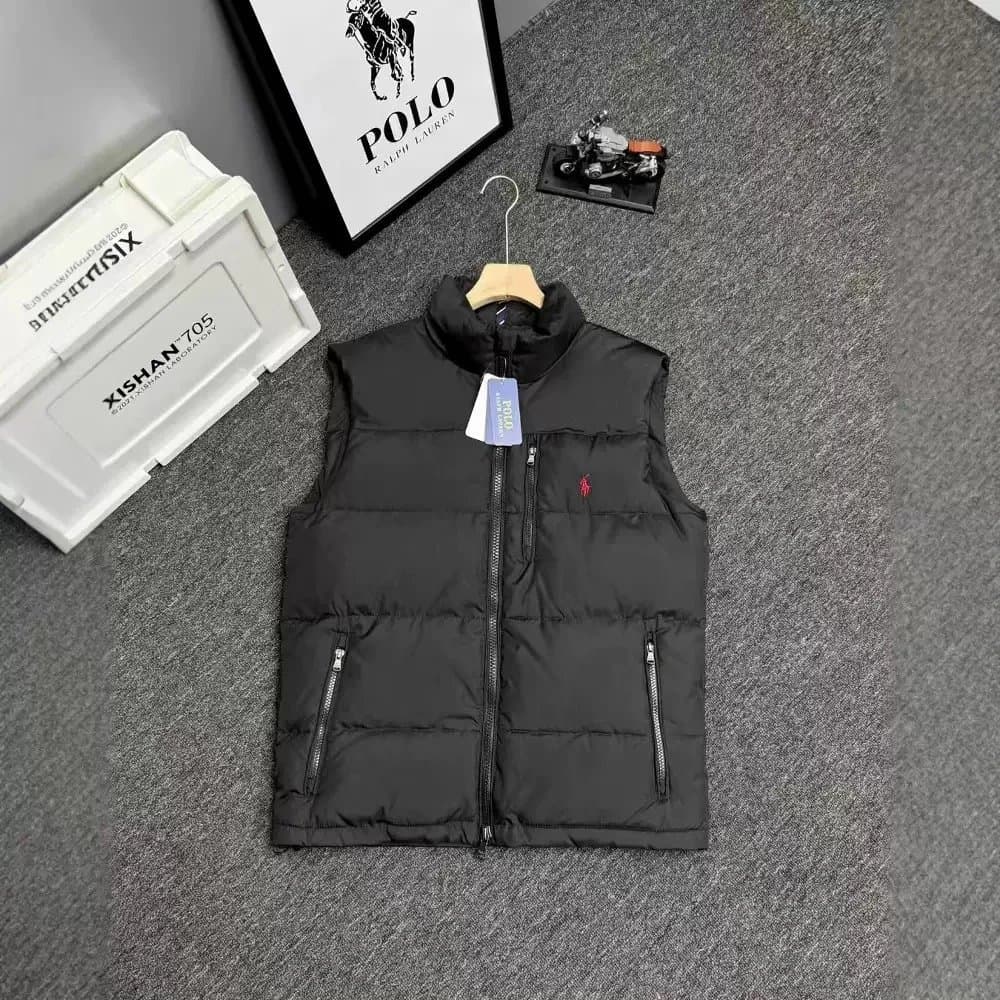 Moncler Quilted Vest Jacket Ribbed Sleeve — Ralph Lauren最高品质<70%白绒马甲-黑色