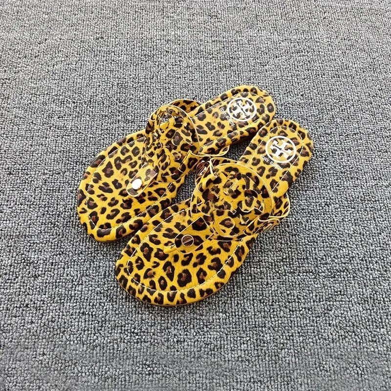 Tory Burch Miller Thong Sandal Patent Leather — 黄色豹纹-TB皮革