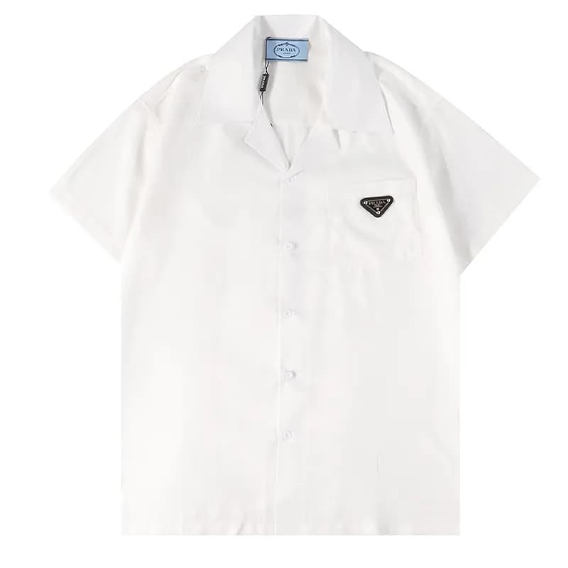 Prada Short-Sleeve Shirt Logo Pocket — Q17 white