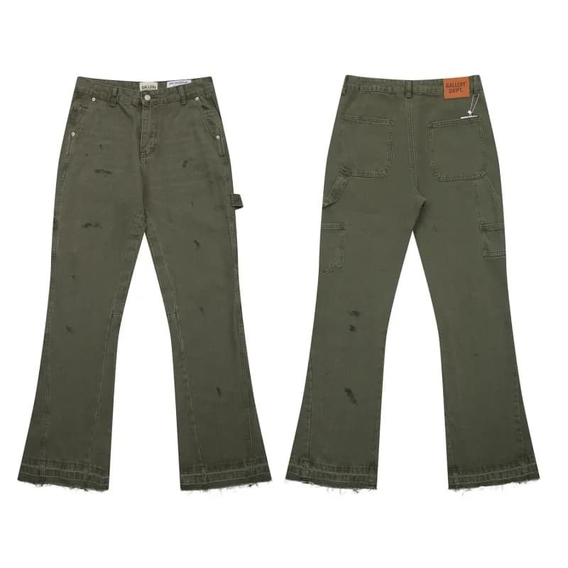 Gallery Dept. Distressed Straight Jeans Heavy Ripped — 637水洗橄榄绿