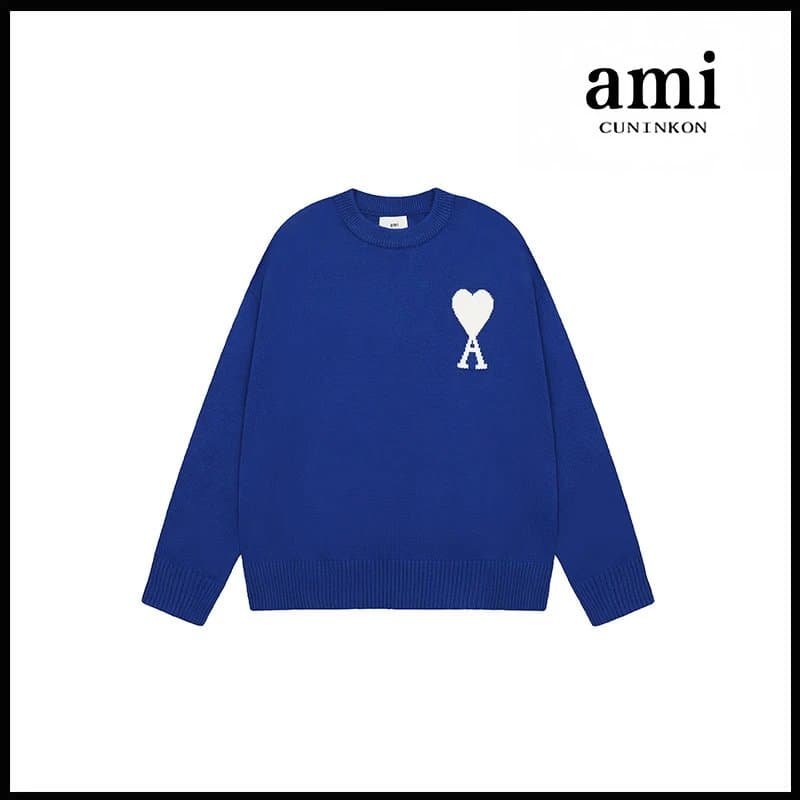 AMI Paris Knit Sweater Heart Logo — 克莱因蓝【2115圆领提花款款】