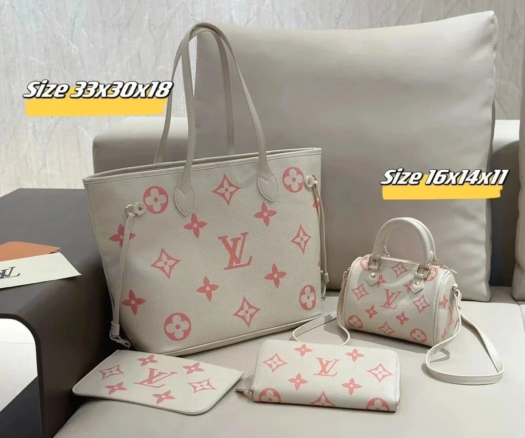 Louis Vuitton Neverfull Tote & Mini Bag Set Monogram Empreinte Pink — 64