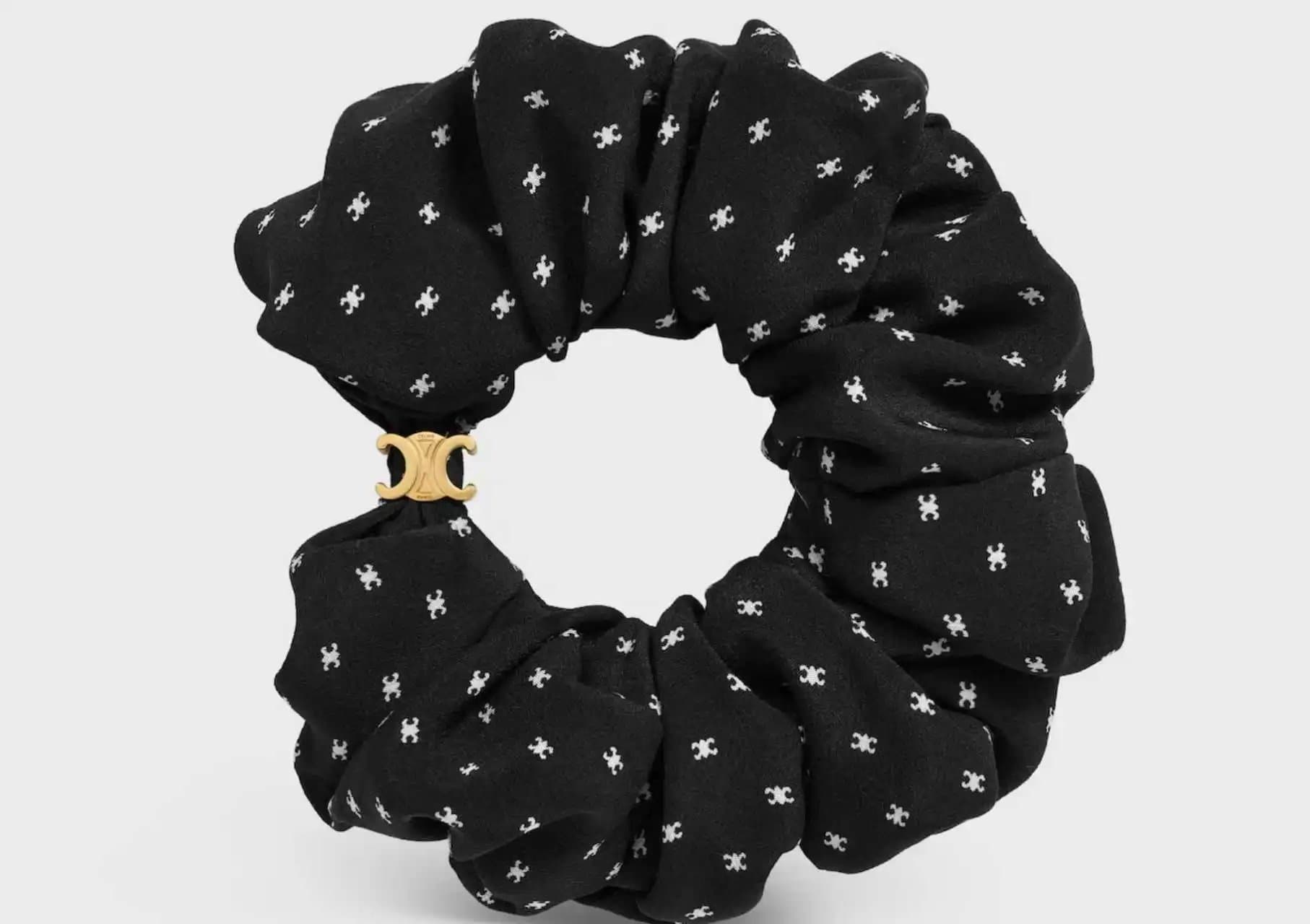 Celine Silk Scrunchie Triomphe Logo Print — 黑底白色凯旋门