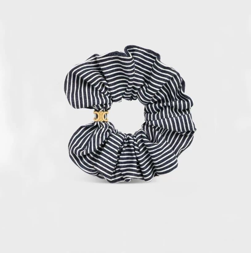 Celine Silk Scrunchie Triomphe Logo Print — 黑白条纹
