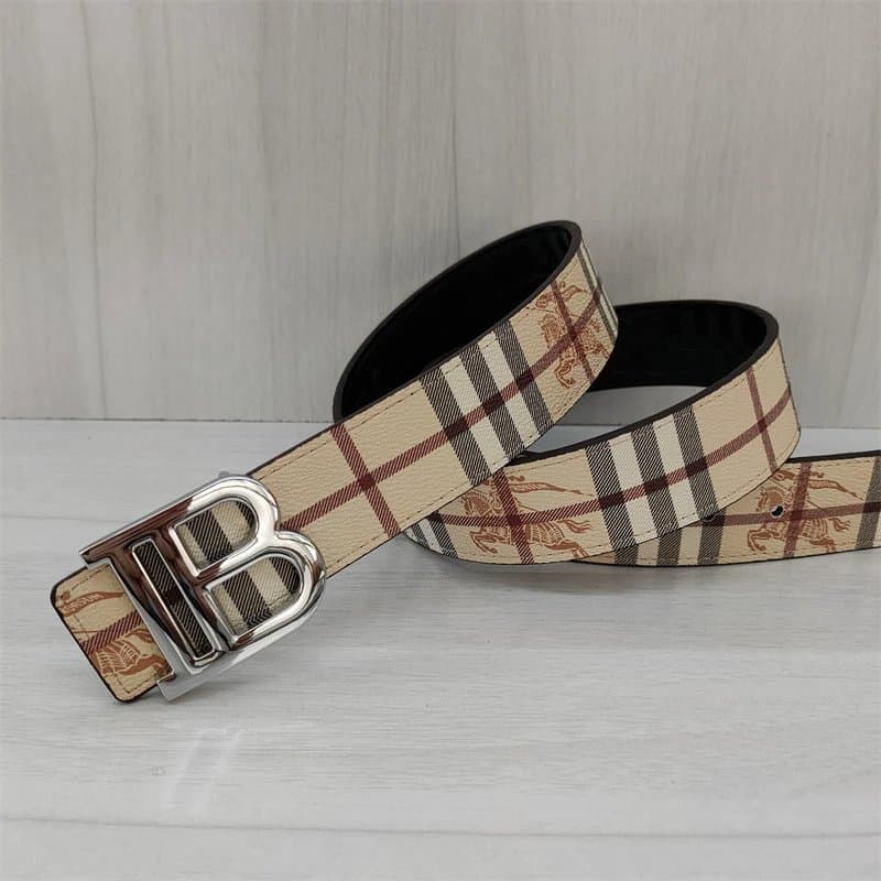 Burberry TB Check Belt Monogram Grid — 左TB杏花银扣
