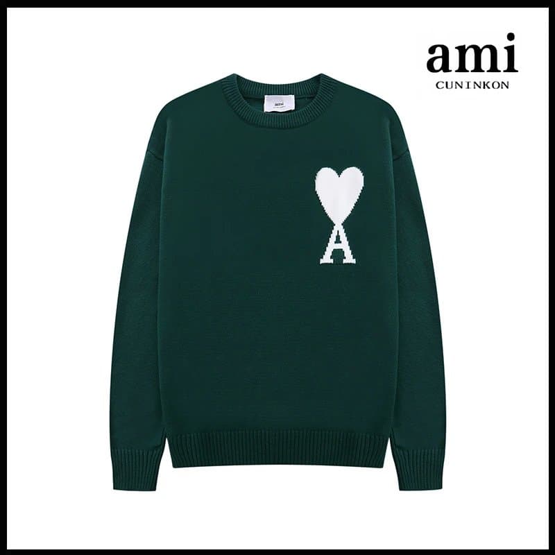 AMI Paris Knit Sweater Heart Logo — 墨绿【A8圆领提花款】