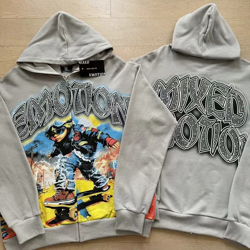 Mixed Emotion Zip-Up Shirt Blindfolded Angel Print — X0086