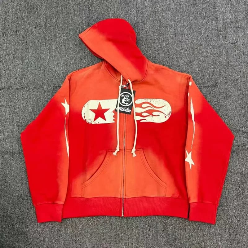 Travis Scott Zip-Up Hoodie Flame Star Graphic — 107