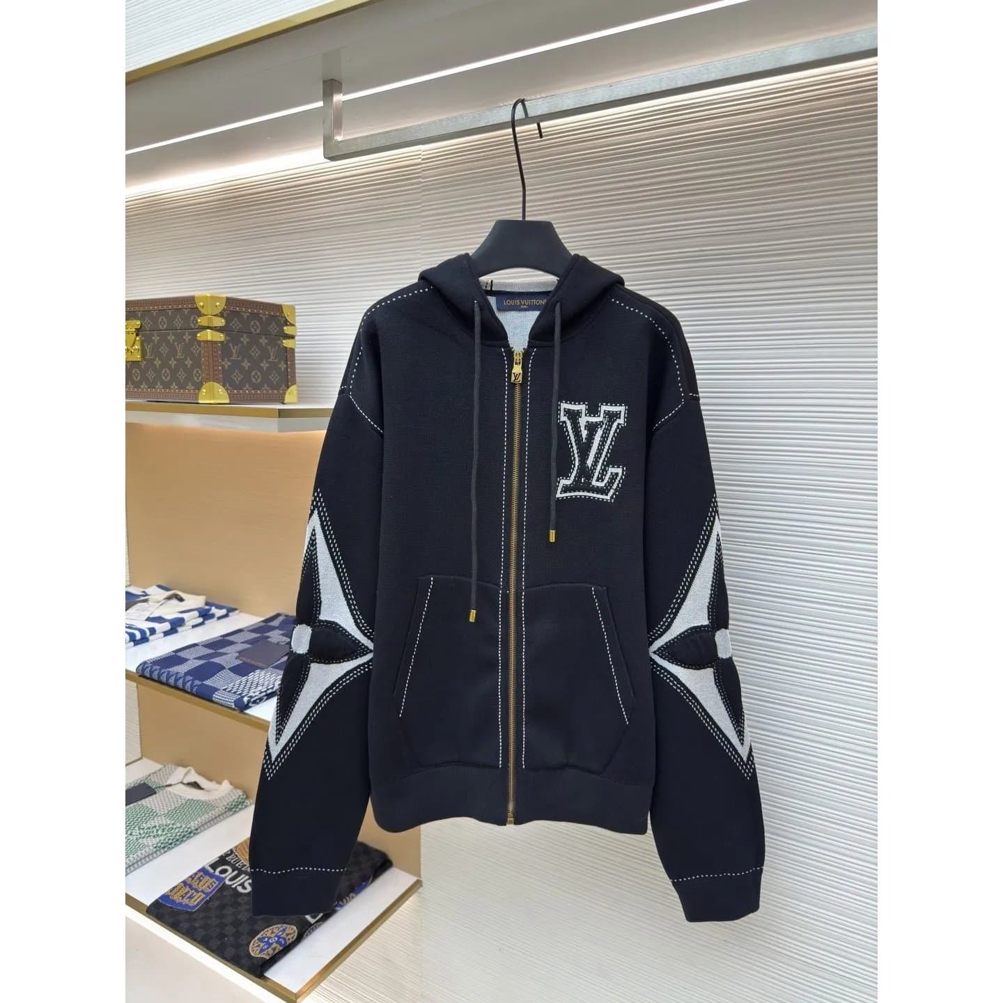 Louis Vuitton Monogram Knit Cardigan Striped Intarsia — LV 40-黑
