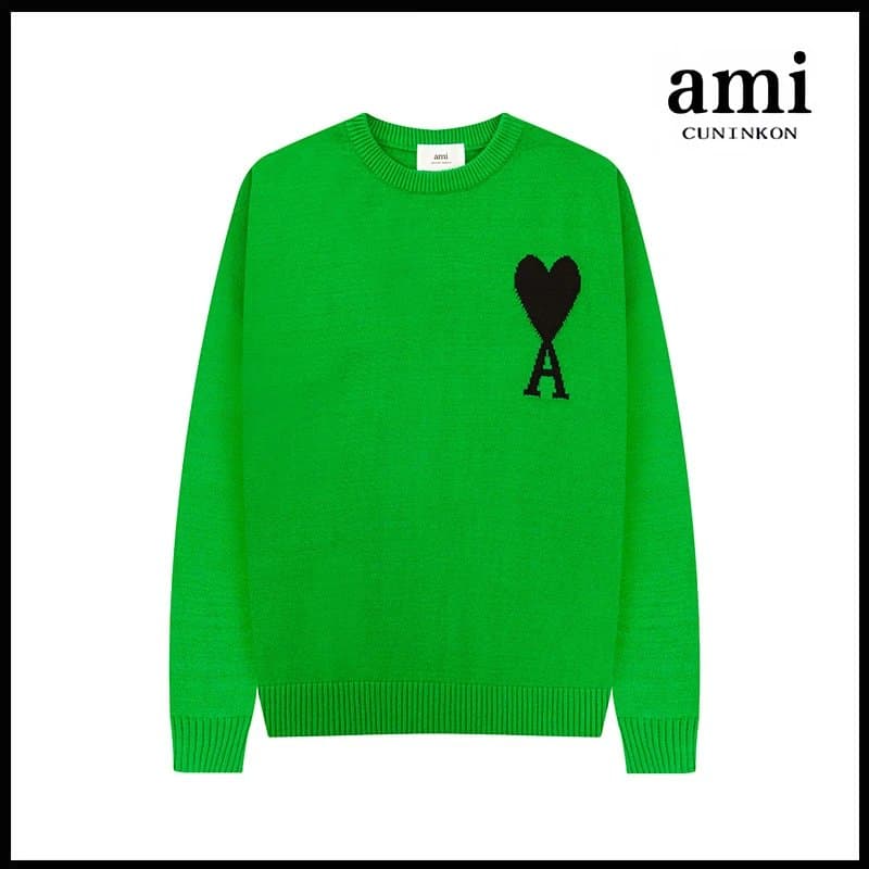 AMI Paris Knit Sweater Heart Logo — 草绿【A8圆领提花款】