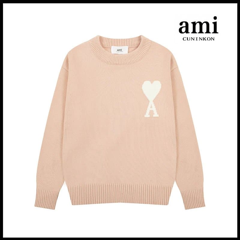 AMI Paris Knit Sweater Heart Logo — 粉色【A8143圆领提花款】