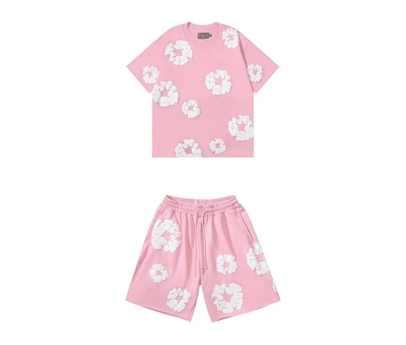 Balenciaga Flower Appliqué Set Pink with White Floral Embellishment
