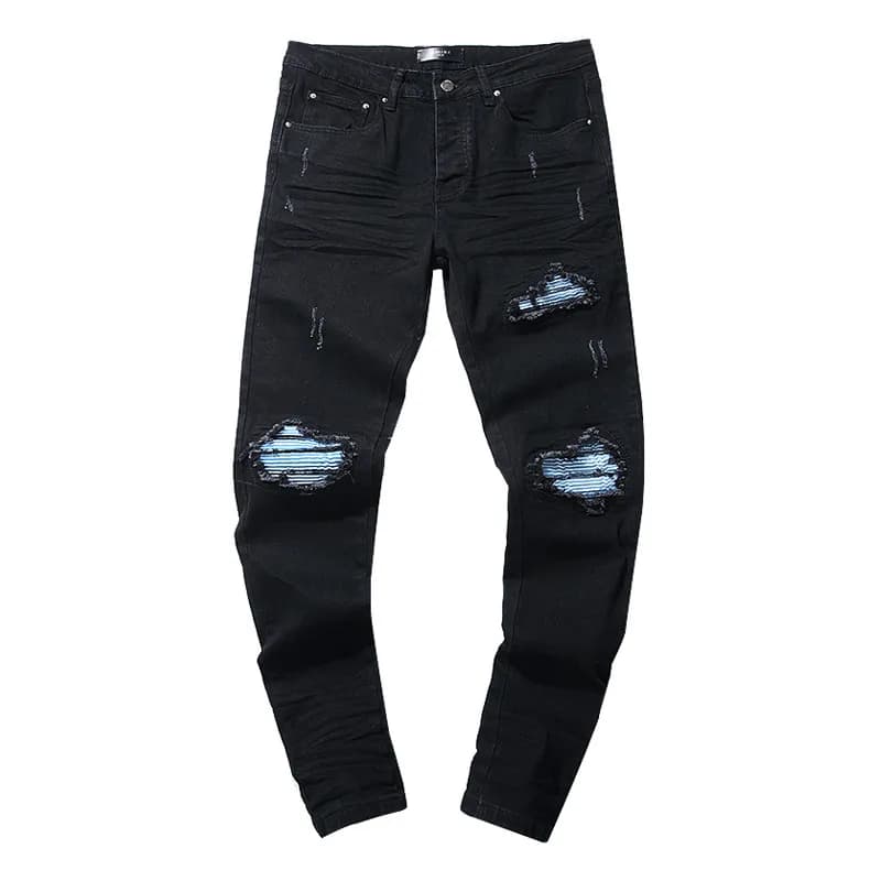 Amiri Distressed Slim Fit Jeans Ripped with Blue Lining