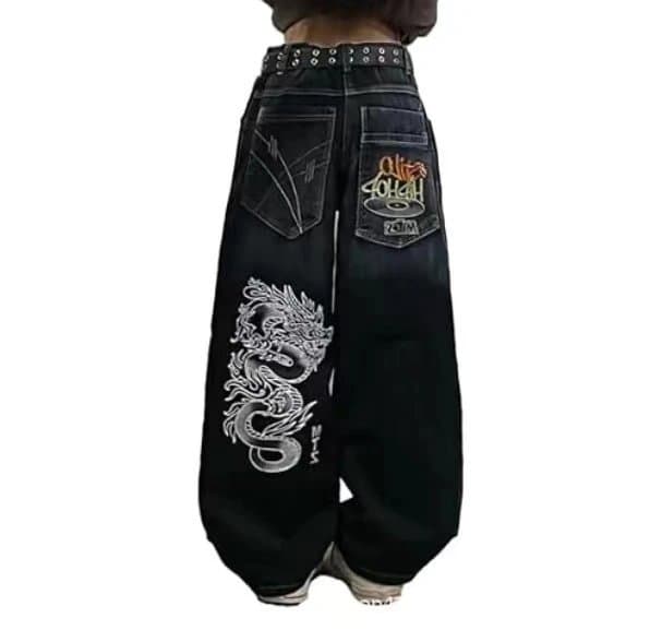 Baggy Jeans Dragon Embroidery