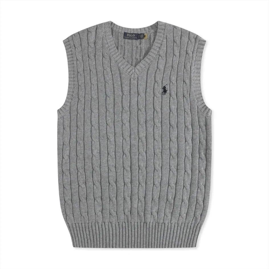 Polo Ralph Lauren Cable Knit V-Neck Vest Heather Grey