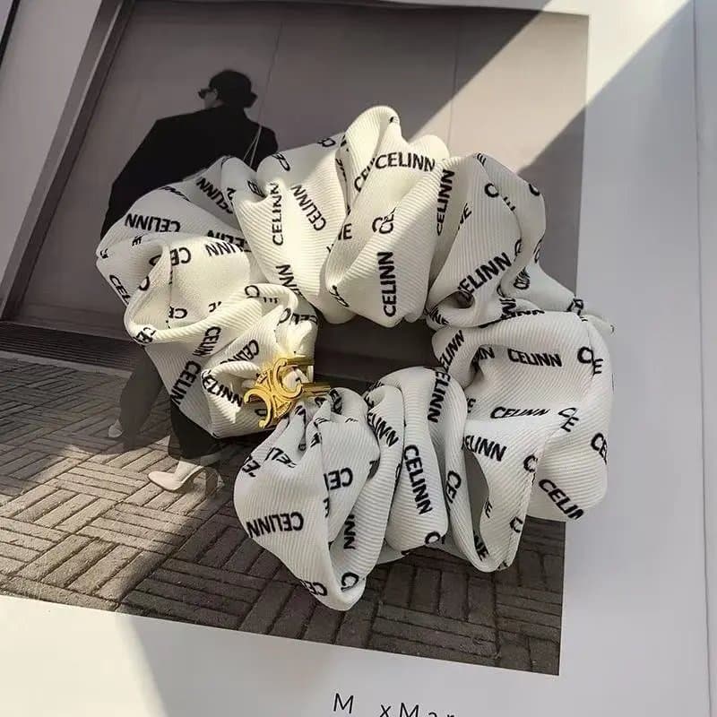 Celine Silk Scrunchie Triomphe Logo Print — 30