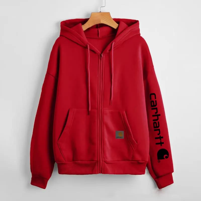 Carhartt Zip-Up Hoodie Logo Sleeve — 10 Red