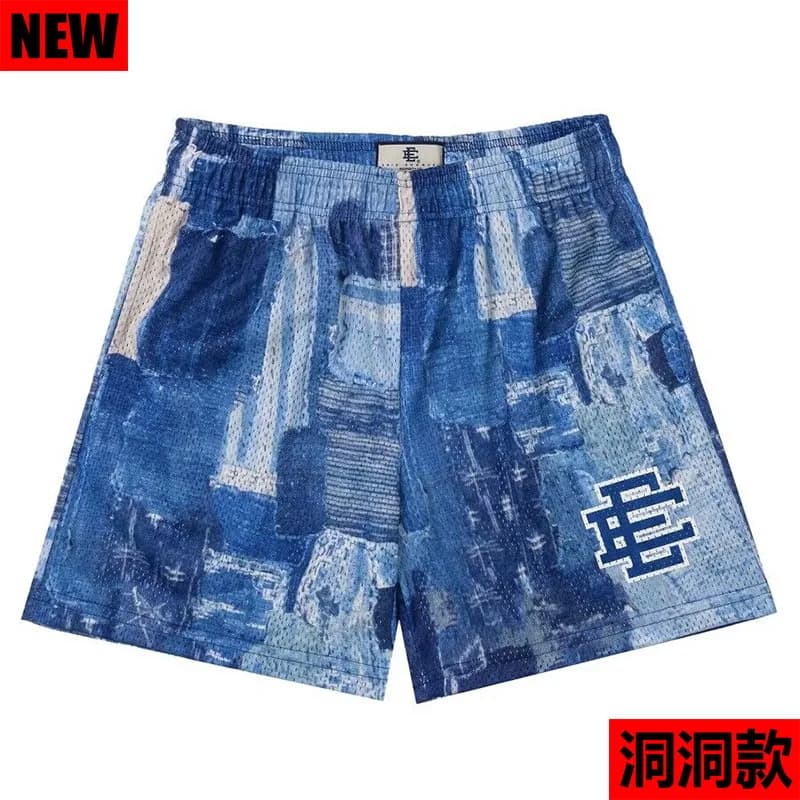 Eric Emanuel Mesh Shorts Patchwork Denim Print