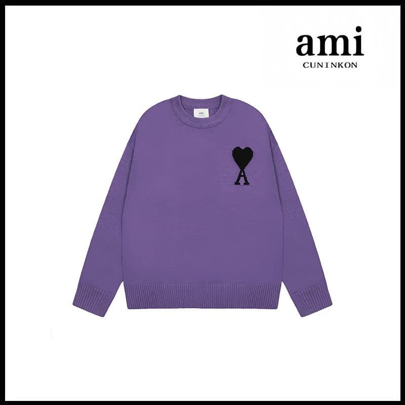 AMI Paris Knit Sweater Heart Logo — 紫色【2115圆领提花款款】