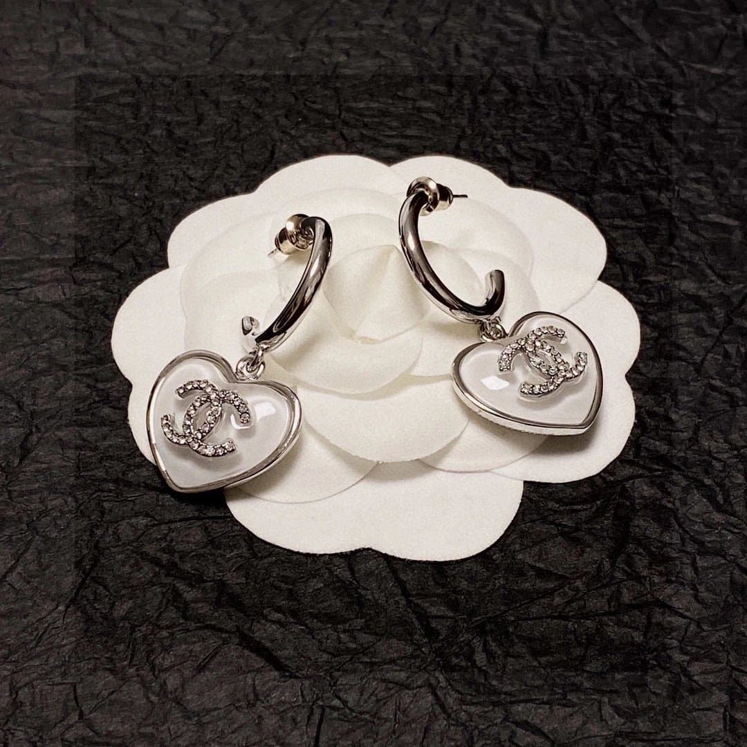 Chanel Heart Hoop Earrings Resin CC Logo