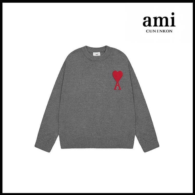 AMI Paris Knit Sweater Heart Logo — 深灰红标【2115圆领提花款款】